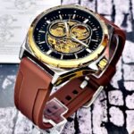 FOSSIL AUTOMATICO PULSO EN SILICONA. Hombre. Café- Dorado.