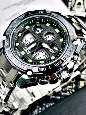 CASIO DOBLE HORA STYLE. Hombre. Plateado Verde.