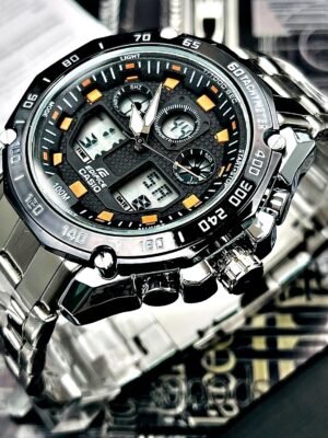 CASIO DOBLE HORA STYLE. Hombre. Plateado Naranja.